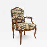 19TH CENTURY, AUSTRIA, NUTWOOD ARMCHAIR, HANDCARVED, CUSHION