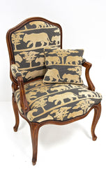 19TH CENTURY, AUSTRIA, NUTWOOD ARMCHAIR, HANDCARVED, CUSHION