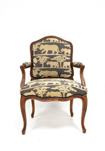 19TH CENTURY, AUSTRIA, NUTWOOD ARMCHAIR, HANDCARVED, CUSHION