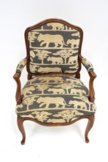 19TH CENTURY, AUSTRIA, NUTWOOD ARMCHAIR, HANDCARVED, CUSHION