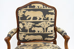 19TH CENTURY, AUSTRIA, NUTWOOD ARMCHAIR, HANDCARVED, CUSHION