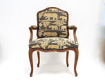 19TH CENTURY, AUSTRIA, NUTWOOD ARMCHAIR, HANDCARVED, CUSHION