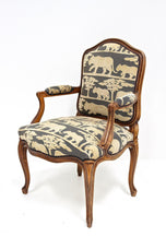 19TH CENTURY, AUSTRIA, NUTWOOD ARMCHAIR, HANDCARVED, CUSHION