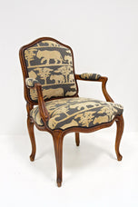 19TH CENTURY, AUSTRIA, NUTWOOD ARMCHAIR, HANDCARVED, CUSHION