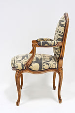 19TH CENTURY, AUSTRIA, NUTWOOD ARMCHAIR, HANDCARVED, CUSHION