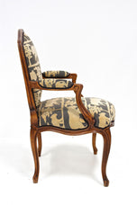 19TH CENTURY, AUSTRIA, NUTWOOD ARMCHAIR, HANDCARVED, CUSHION