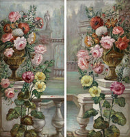 PAIR, OF, FLORAL, STILL, LIFE, OIL, PAINTINGS, SIGNED, V. LANDI, FRAMED, IT, CA. 1990
