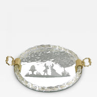 VENETIAN, MURANO, GLASS, TRAY, ENGRAVINGS, 24K, GOLD, ITALY, 1960