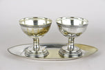 ART NOUVEAU, SILVERED BRASS GOBLETS, TRAY, 20TH CENTURY, 1910, AUSTRIA