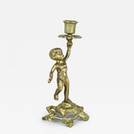 19TH CENTURY, AUSTRIA, SCULPTURAL FIREGILT BAROQUE REVIVAL BRASS CANDLEHOLDER, 1880