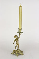19TH CENTURY, AUSTRIA, SCULPTURAL FIREGILT BAROQUE REVIVAL BRASS CANDLEHOLDER, 1880