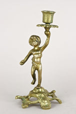 19TH CENTURY, AUSTRIA, SCULPTURAL FIREGILT BAROQUE REVIVAL BRASS CANDLEHOLDER, 1880