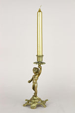 19TH CENTURY, AUSTRIA, SCULPTURAL FIREGILT BAROQUE REVIVAL BRASS CANDLEHOLDER, 1880