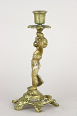 19TH CENTURY, AUSTRIA, SCULPTURAL FIREGILT BAROQUE REVIVAL BRASS CANDLEHOLDER, 1880
