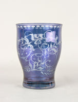 20TH CENTURY, CZECH REPUBLIC, BLUE IRIDESCENT GLASS, ENGRAVED VASE