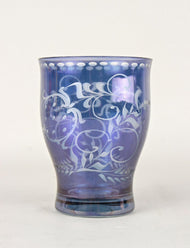 20TH CENTURY, CZECH REPUBLIC, BLUE IRIDESCENT GLASS, ENGRAVED VASE