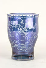 20TH CENTURY, CZECH REPUBLIC, BLUE IRIDESCENT GLASS, ENGRAVED VASE