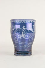 20TH CENTURY, CZECH REPUBLIC, BLUE IRIDESCENT GLASS, ENGRAVED VASE