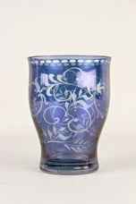 20TH CENTURY, CZECH REPUBLIC, BLUE IRIDESCENT GLASS, ENGRAVED VASE