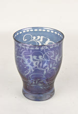 20TH CENTURY, CZECH REPUBLIC, BLUE IRIDESCENT GLASS, ENGRAVED VASE