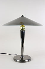 MID-CENTURY, ITALY, TABLE LAMP, GREY CHROMED, BRASS, 1970