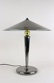 MID-CENTURY, ITALY, TABLE LAMP, GREY CHROMED, BRASS, 1970