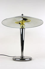 MID-CENTURY, ITALY, TABLE LAMP, GREY CHROMED, BRASS, 1970