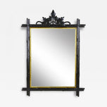 19TH CENTURY, GERMANY, BLACK FOREST, RUSTIC MIRROR, HANDCARVED, BASSWOOD, CIRCA 1870