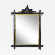 19TH CENTURY, GERMANY, BLACK FOREST, RUSTIC MIRROR, HANDCARVED, BASSWOOD, CIRCA 1870