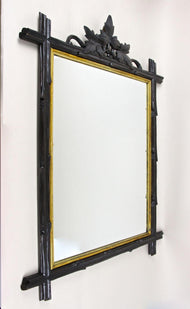 19TH CENTURY, GERMANY, BLACK FOREST, RUSTIC MIRROR, HANDCARVED, BASSWOOD, CIRCA 1870