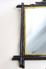 19TH CENTURY, GERMANY, BLACK FOREST, RUSTIC MIRROR, HANDCARVED, BASSWOOD, CIRCA 1870