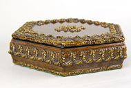 19TH CENTURY, AUSTRIA, HEXAGONAL WOODEN JEWELRY BOX, HANDPAINTED, GILT, CA. 1890