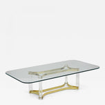 MID CENTURY, ITALIAN, LUCITE, BRASS, COFFEE TABLE, A ALBRIZZI, 1970