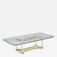 MID CENTURY, ITALIAN, LUCITE, BRASS, COFFEE TABLE, A ALBRIZZI, 1970