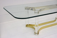 MID CENTURY, ITALIAN, LUCITE, BRASS, COFFEE TABLE, A ALBRIZZI, 1970