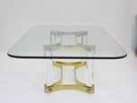 MID CENTURY, ITALIAN, LUCITE, BRASS, COFFEE TABLE, A ALBRIZZI, 1970