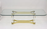 MID CENTURY, ITALIAN, LUCITE, BRASS, COFFEE TABLE, A ALBRIZZI, 1970