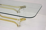MID CENTURY, ITALIAN, LUCITE, BRASS, COFFEE TABLE, A ALBRIZZI, 1970