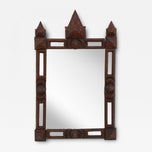 19TH CENTURY, AUSTRIA, RUSTIC TRAMP ART WALL MIRROR, HANDCARVED, CA 1880