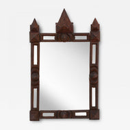 19TH CENTURY, AUSTRIA, RUSTIC TRAMP ART WALL MIRROR, HANDCARVED, CA 1880