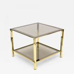 20TH CENTURY, ITALY, HOLLYWOOD REGENCY, BRASS SIDE TABLE, SMOKED GLASS, 1970