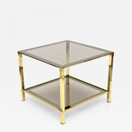 20TH CENTURY, ITALY, HOLLYWOOD REGENCY, BRASS SIDE TABLE, SMOKED GLASS, 1970