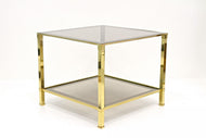 20TH CENTURY, ITALY, HOLLYWOOD REGENCY, BRASS SIDE TABLE, SMOKED GLASS, 1970
