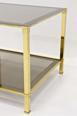 20TH CENTURY, ITALY, HOLLYWOOD REGENCY, BRASS SIDE TABLE, SMOKED GLASS, 1970
