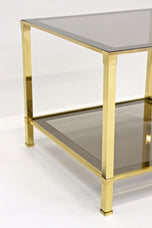 20TH CENTURY, ITALY, HOLLYWOOD REGENCY, BRASS SIDE TABLE, SMOKED GLASS, 1970