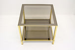 20TH CENTURY, ITALY, HOLLYWOOD REGENCY, BRASS SIDE TABLE, SMOKED GLASS, 1970