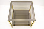 20TH CENTURY, ITALY, HOLLYWOOD REGENCY, BRASS SIDE TABLE, SMOKED GLASS, 1970
