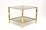 PAIR OF HOLLYWOOD REGENCY, ITALY, BRASS SIDE TABLES, SMOKED GLASS, 1970