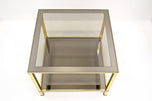 PAIR OF HOLLYWOOD REGENCY, ITALY, BRASS SIDE TABLES, SMOKED GLASS, 1970