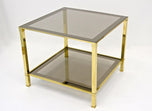 PAIR OF HOLLYWOOD REGENCY, ITALY, BRASS SIDE TABLES, SMOKED GLASS, 1970